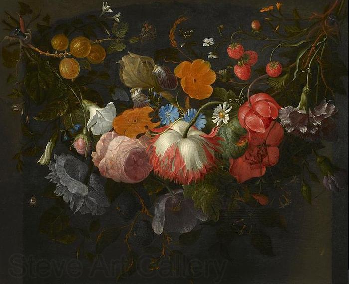 Pieter Gallis A Swag of Flowers Hanging in a Niche Norge oil painting art